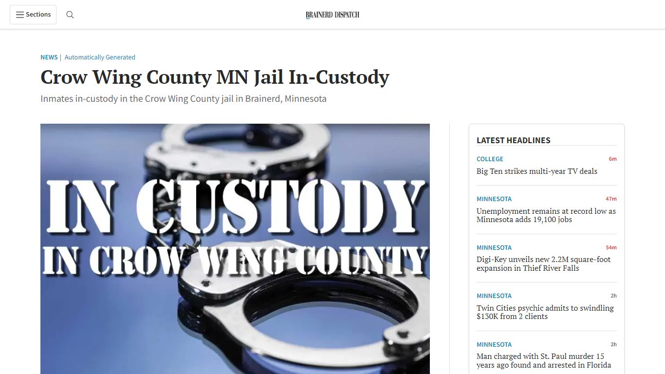 Crow Wing County MN Jail In-Custody - Brainerd Dispatch